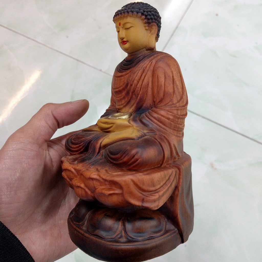 Phật Thích Ca - Kiểu Cổ - Tượng Mini Để Ô tô - Gỗ Hương - Cao 15cm