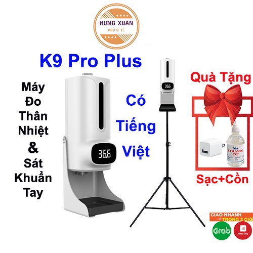 máy đo thân nhiệt kèm xịt dửa tay khử khuẩn, khử trùng(2 trong 1) K9ProX