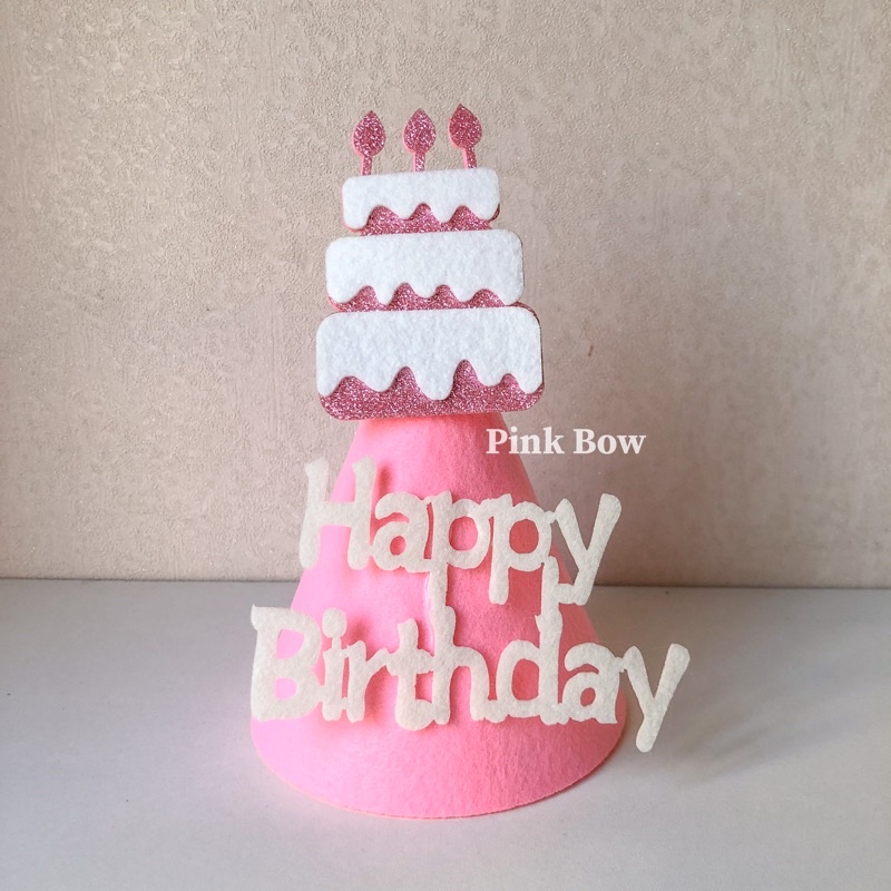 Nón sinh nhật có chữ HPBD chất Nỉ Hàn Quốc 4 màu NÂU/HỒNG/VÀNG/TRẮNG ĐEN có quai deo