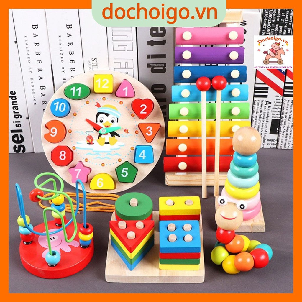 [Mã 11LSSALE giảm 100% đơn 50k] Đồ chơi gỗ thông minh cho bé, combo đồ chơi gỗ phát triển trí tuệ 4 - 6 món, dochoigo.vn
