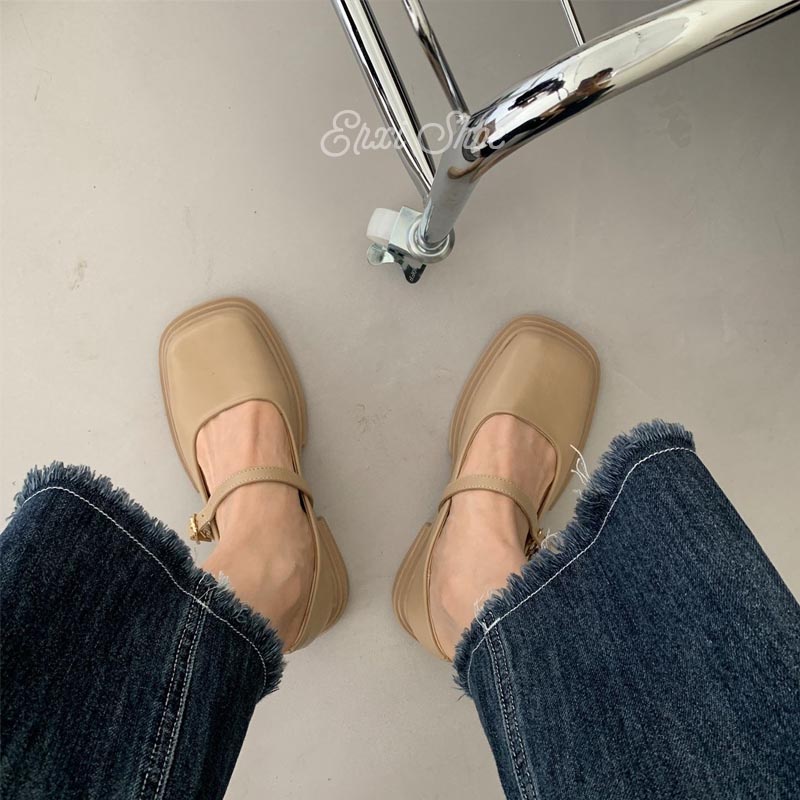 Oeggeo shop Giày Gót Thấp Mũi Vuông Có Khóa Cài Cho Nữ