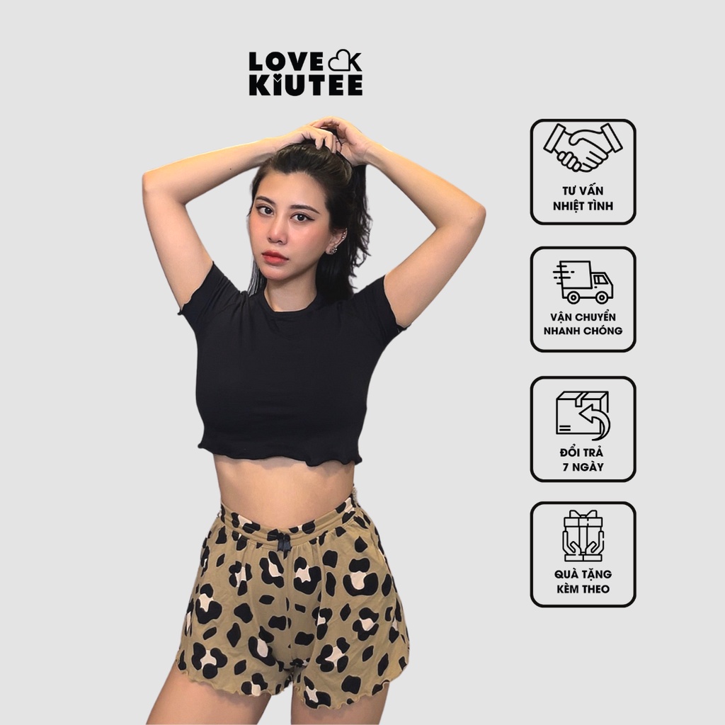 Quần họa tiết beo ngắn dễ thương và áo croptop dành cho bạn gái LOVEKIUTEE