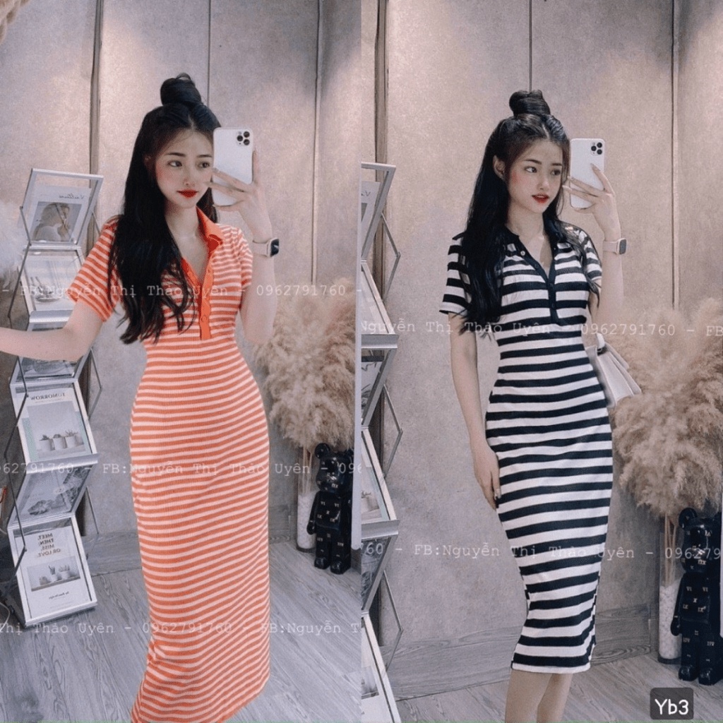 (Free Ship) Đầm Thun Sọc Ôm Body Siêu Hack Dáng UP Valetina Shop