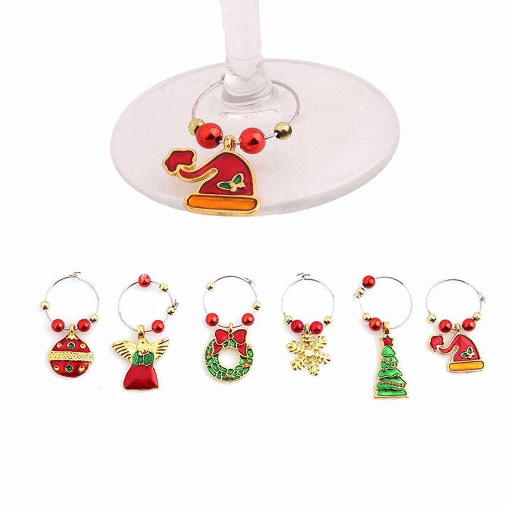 LANSEL Set 6 Nhẫn Treo Ly Rượu Vang Trang Trí Giáng Sinh