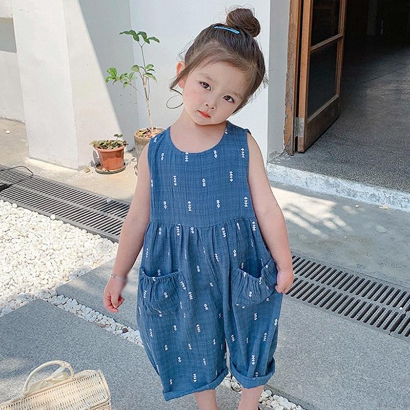 Bộ Áo Liền Quần Sát Nách Dáng Rộng Trẻ Trung Phong Cách Hàn Quốc Cho Bé Gái