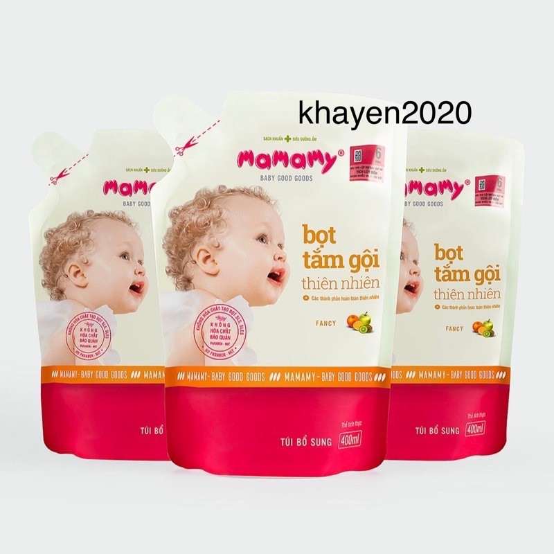 COMBO 3 TÚI BỌT TẮM GỘI MAMAMY 400ml hương floral ( sữa tắm gội 2 in 1)