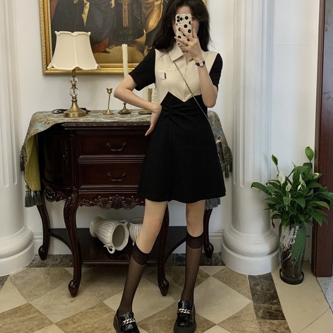 Đầm POLO Tay Ngắn Cổ POLO Eo Cao Thời Trang Trẻ Trung Cho Nữ