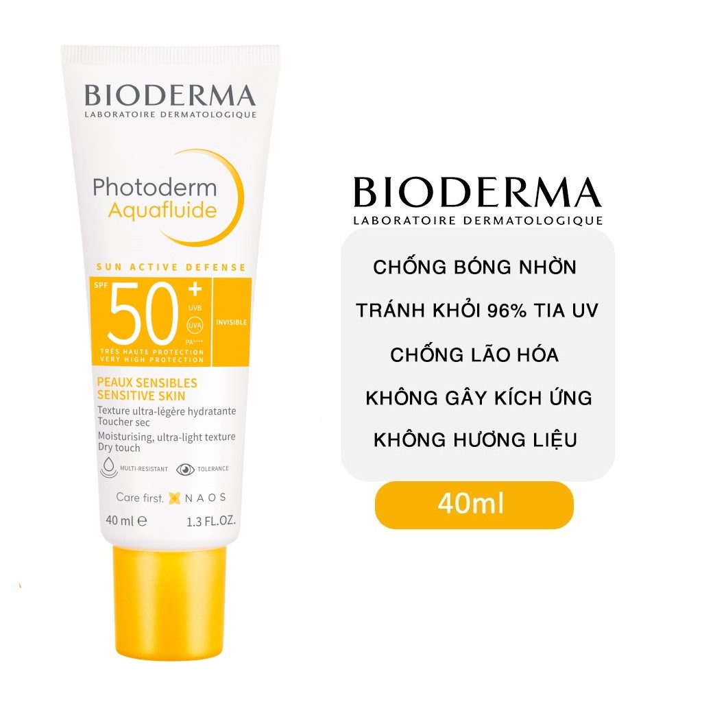 Kem chống nắng Bioderma Photoderm MAX Aquafluide SPF 50+ giảm bóng nhờn 40ml (mẫu mới)