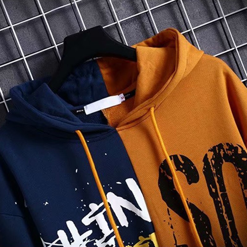 Áo hoodie tay dài form rộng phối màu phong cách Âu Mỹ cá tính cho nam | BigBuy360 - bigbuy360.vn