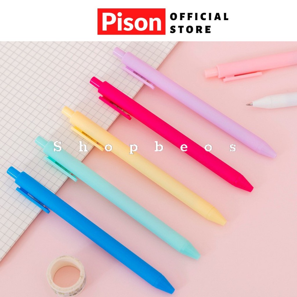 Bút bi bấm Vỏ màu pastel mực gel Pison, bút bi cute mực đen ngòi bút 0.5mm - BB003 - 01 bút