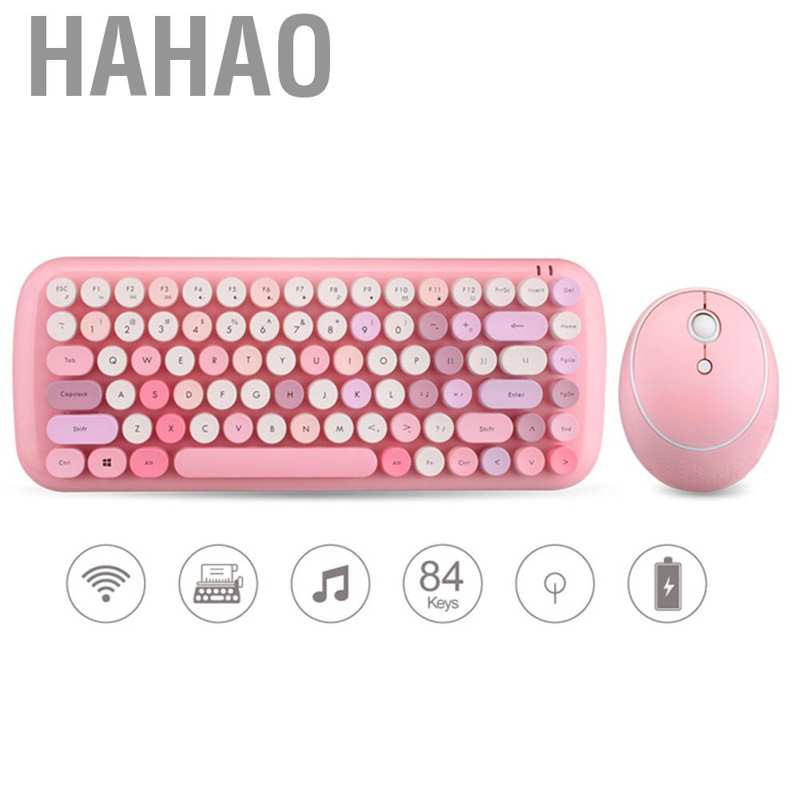 Hahao Wireless Keyboard Mouse Set Mini Mixed Colors Round Keycap Office Supplies