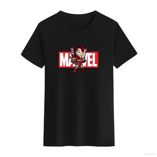 Áo thun tay ngắn cổ tròn in hình iron man marvel màu trắng đen thời trang unisex
