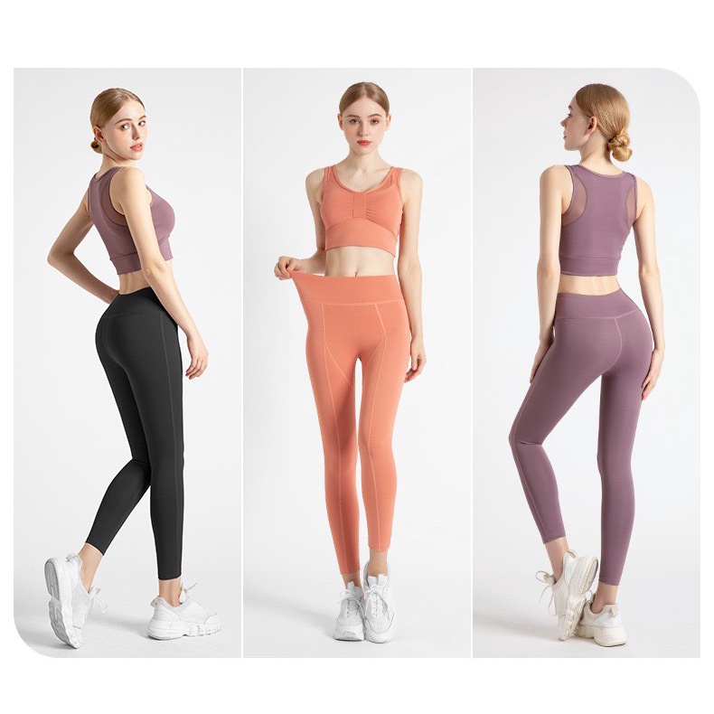 Bộ tập YOGA, GYM áo bra vải co giãn 4 chiều thấm hút mồ hôi - Hàng Quảng Châu Cao Cấp (BT24)