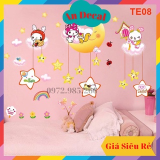 Tranh decal, decal dán tường trang trí phòng cho bé ông trăng ngôi sao TE08