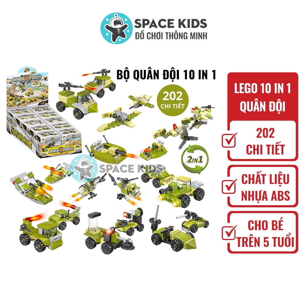 Đồ chơi lắp ráp mô hình 10 in 1 cho bé lắp ráp xe tăng, máy bay chủ đề Quân đội 202 chi tiết
