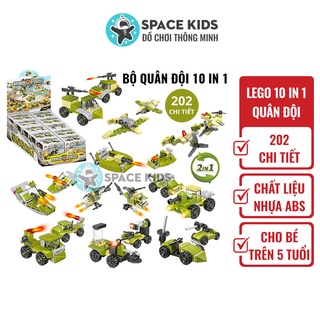 Đồ chơi lắp ráp mô hình 10 in 1 cho bé lắp ráp xe tăng, máy bay chủ đề Quân đội 202 chi tiết