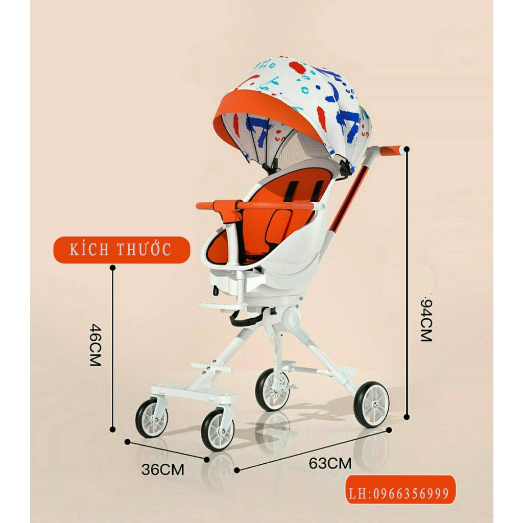 Xe đẩy gấp gọn cho bé X8 Pro đi du lịch, Xe đẩy cho bé 2 chiều ngả 4 tư thế cao cấp