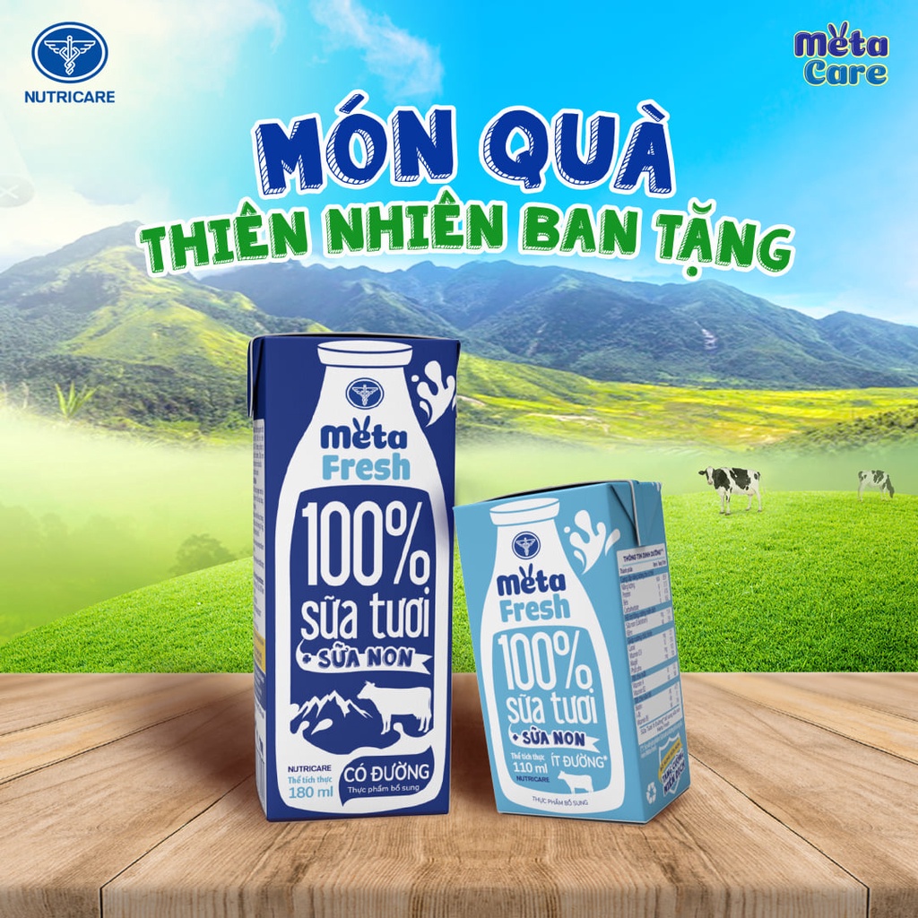 Thùng sữa tươi chứa sữa non Nutricare Meta FRESH có đường (180ml x 48 hộp)