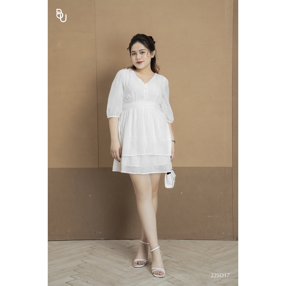 Đầm cổ V nhún eo tay lỡ 2 tầng BIGSIZE  - 22SD17 -