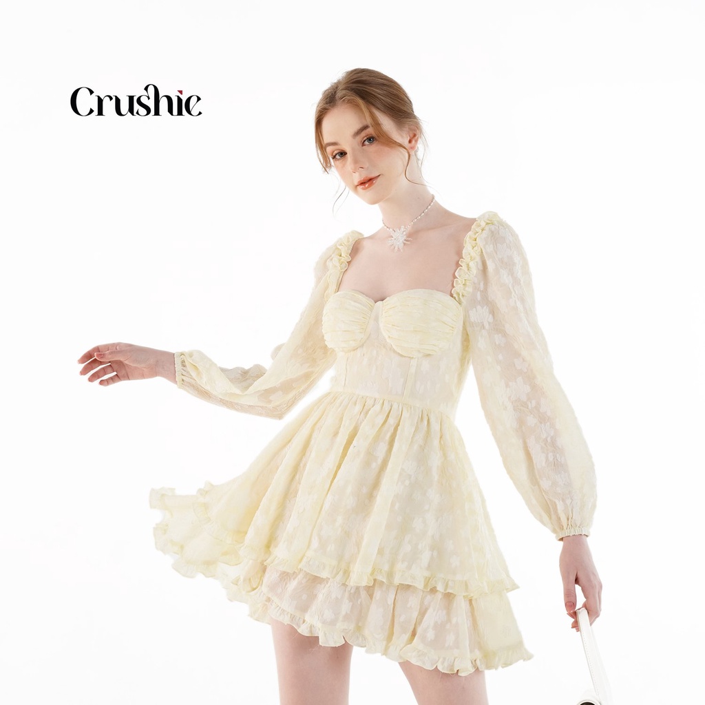 Đầm thiết kế Crushie dài tay dáng váy xòe cúp ngực Rosa dress