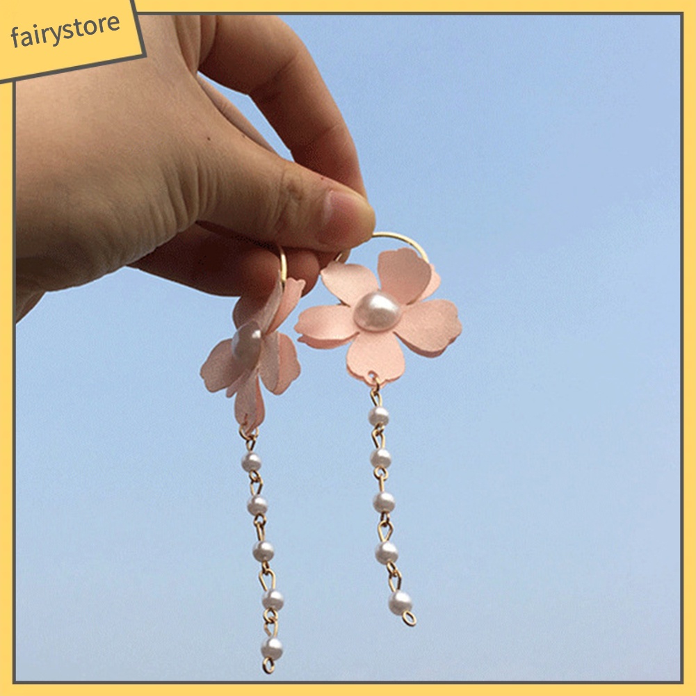 Khuyên Tai Dáng Dài Đính Hoa Và Ngọc Trai Nhân Tạo Thời Trang