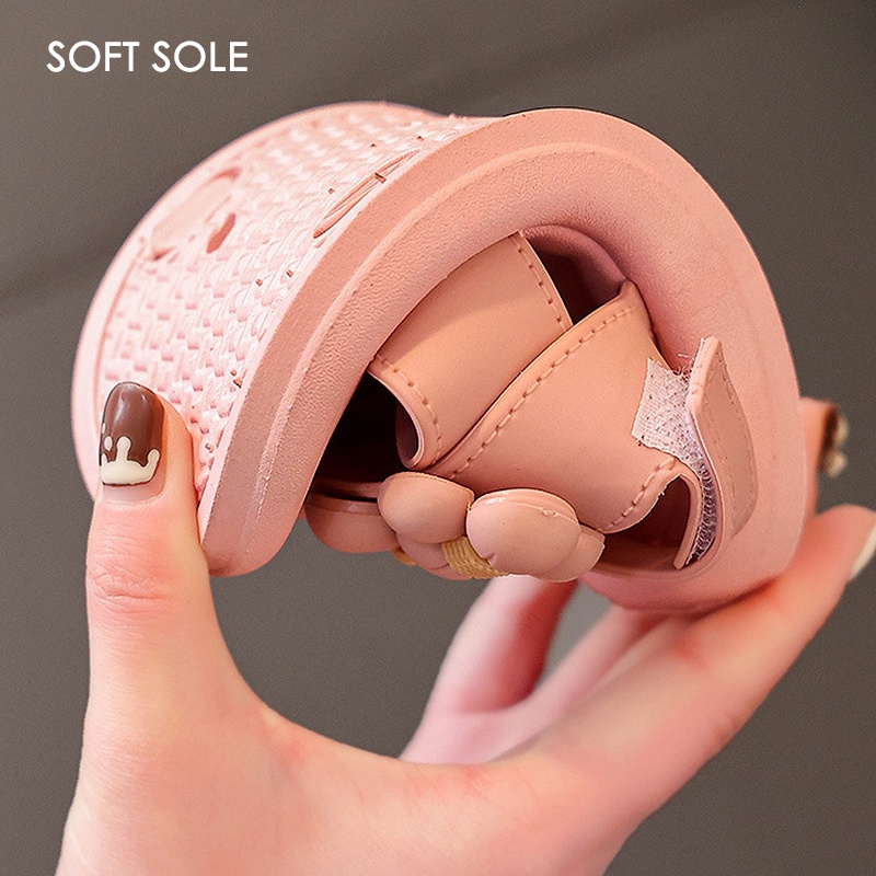 Xăng đan Đế Mềm Chống Trượt Màu Trơn Thời Trang Đi Biển Cho Bé Gái