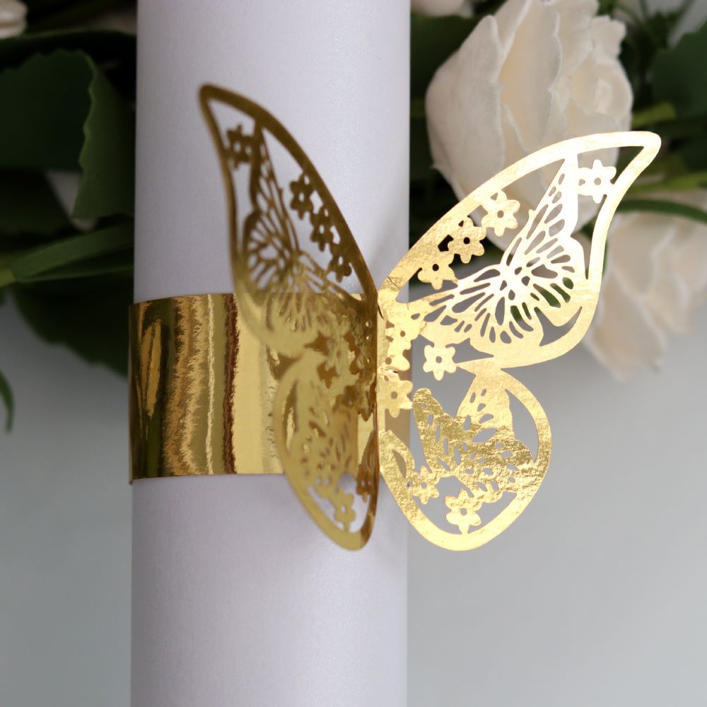 Bộ 50 vòng buộc khăn ăn bằng giấy cắt Laser hình bướm trang trí bàn tiệc cưới/sinh nhật/khách sạn