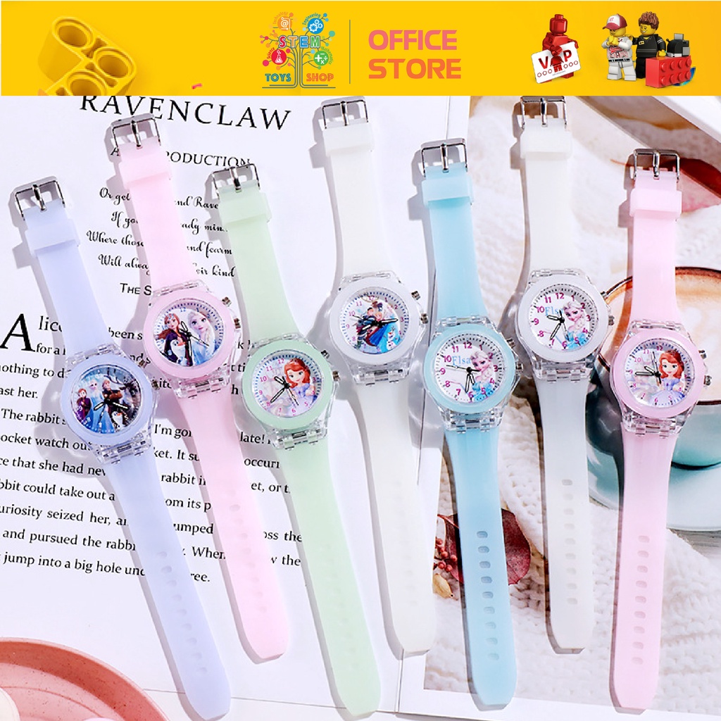 Đồng Hồ Elsa, Hello Kitty,Sofia Dây Đeo Silicon Cho Bé Trai, Bé Gái - Có Đèn Phát Sáng