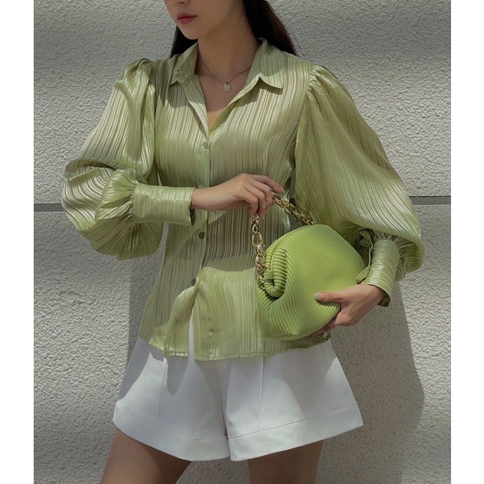 Áo sơmi lụa kim tuyến 2 màu trắng-xanh | BigBuy360 - bigbuy360.vn