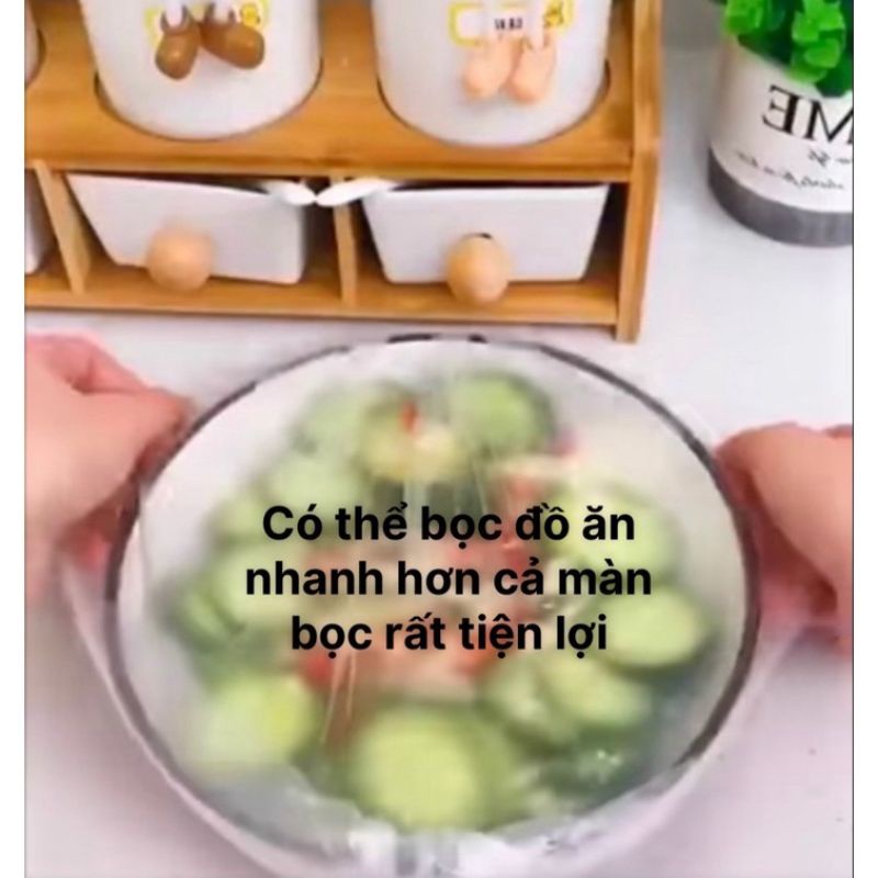 SET 100 Màng Bọc Thực Phẩm Kiêm Mũ Trùm Đầu Bo Chun