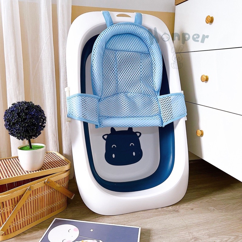 Chậu Tắm Gấp Gọn ,Chậu Tắm Chính Hãng Honper, Có Cảm Biến Nhiệt, Hình Bò Dễ Thương Babibu