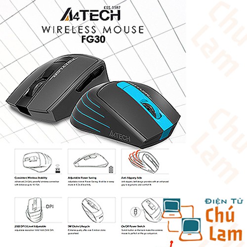 Chuột Không Dây A4Tech FStyler FG30 Wireless 2.4G - Hàng Chính Hãng