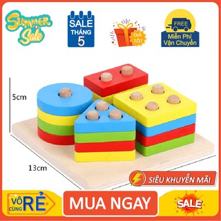 Bộ xếp cọc hình học - giáo cụ Montessori - Đồ chơi gỗ [Hàng Chất Lượng]
