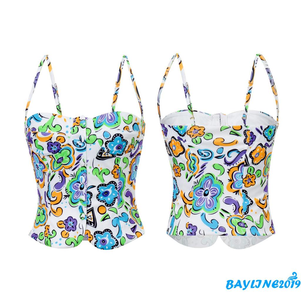 Áo Tank Top Hai Dây Hở Lưng In Họa Tiết Hoa Hoạt Hình Gợi Cảm Cho Nữ