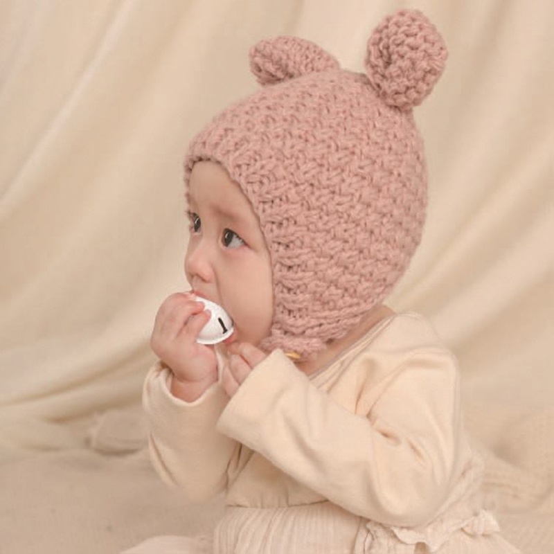 Mũ Beanie Dệt Kim Màu Trơn Giữ Ấm Mùa Đông Cho Bé