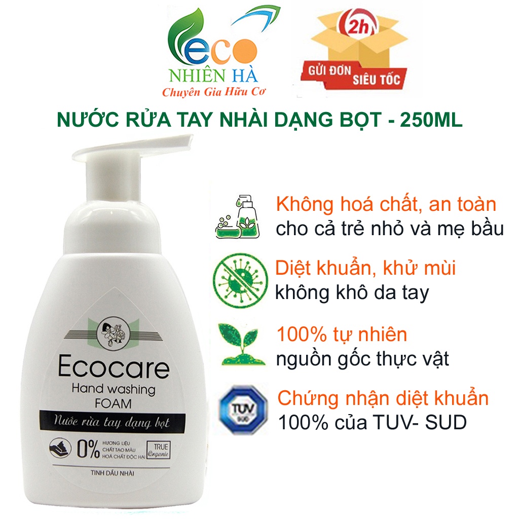 Nước rửa tay ECOCARE 250ml tinh dầu nhài, nước rửa tay diệt khuẩn dạng bọt, không khô tay