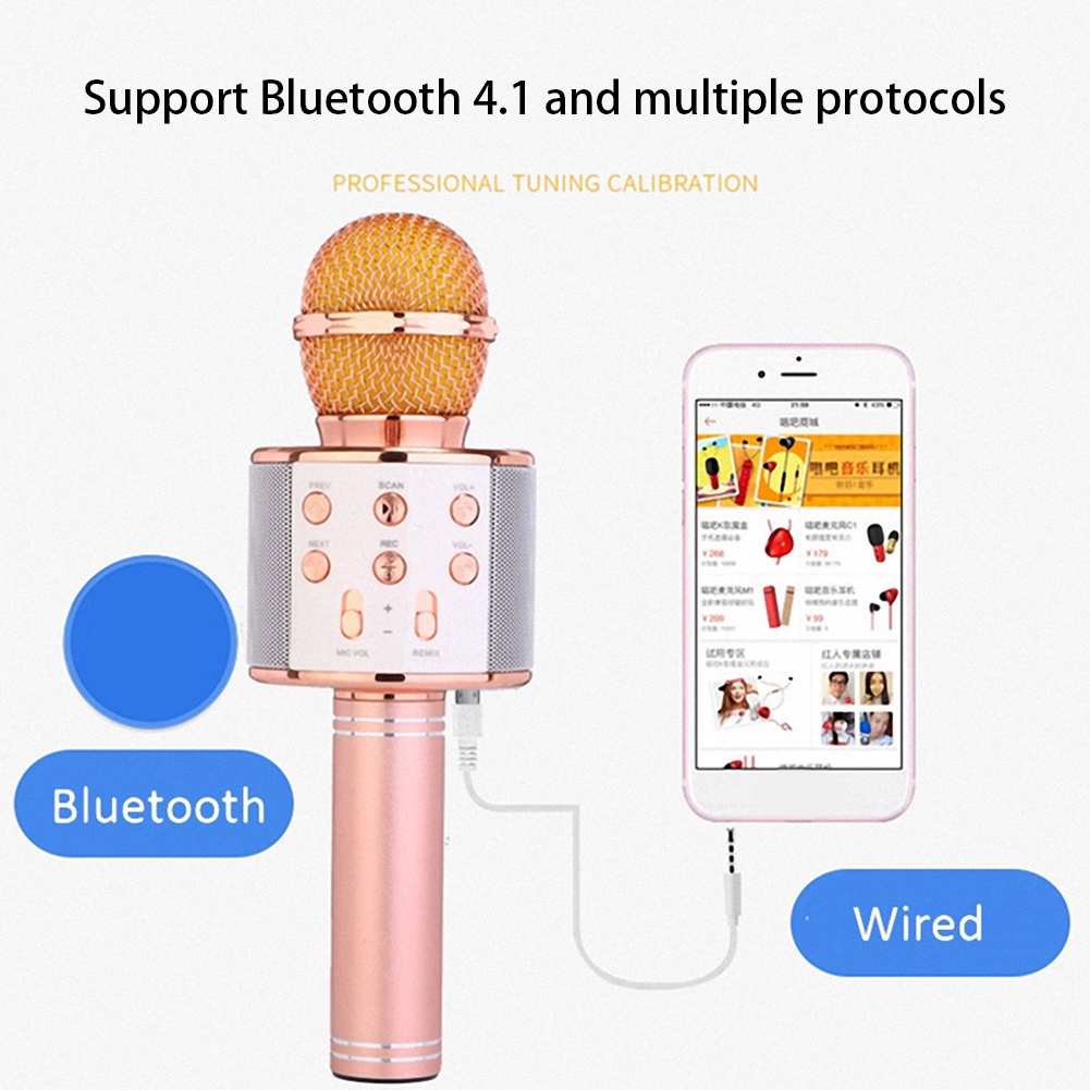 Micro Hát Karaoke Không Dây Kết Nối Bluetooth Tích Hợp Điện Thoại Tiện Dụng