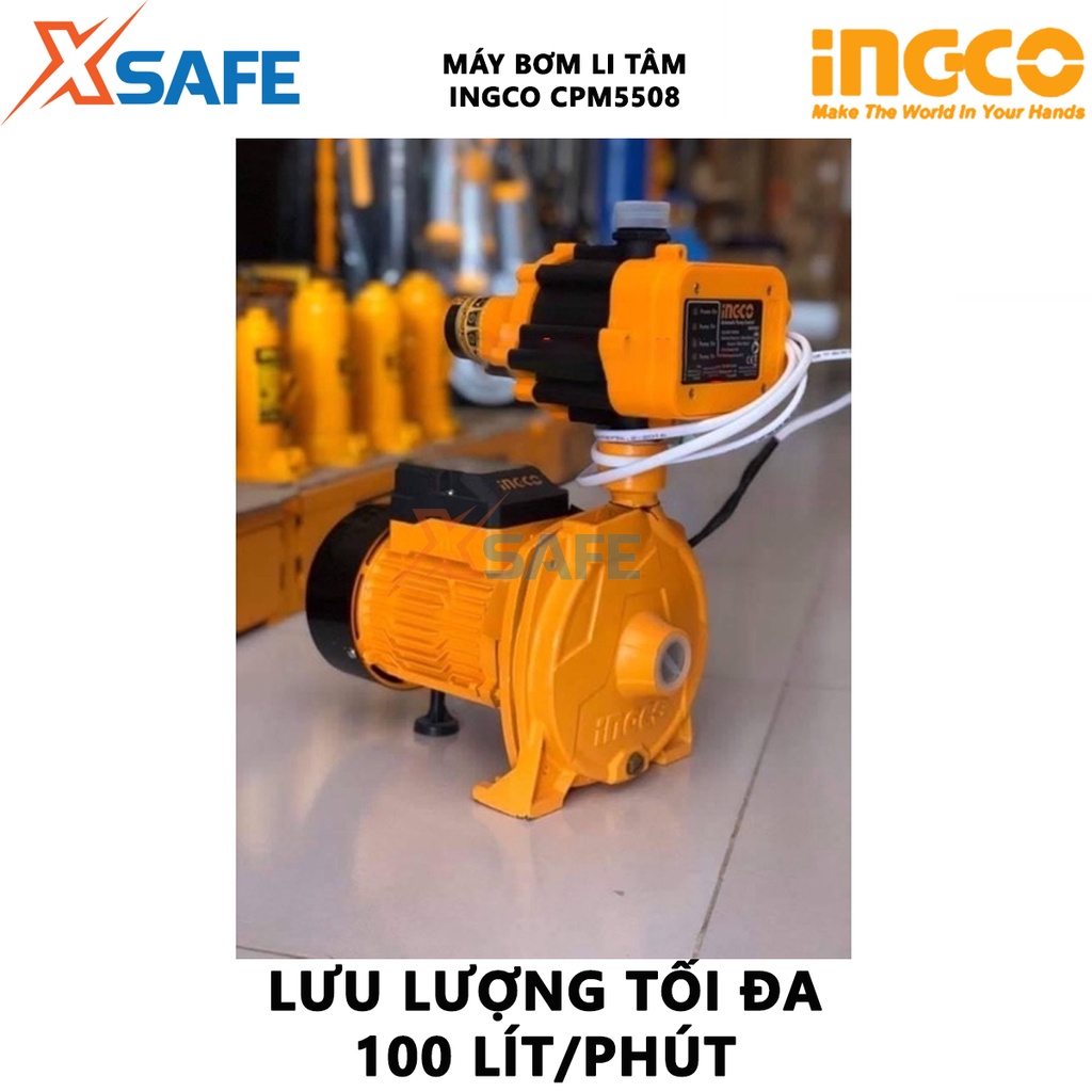 Máy bơm li tâm INGCO CPM5508 Máy bơm nước công suất 550W(0.75HP), chiều cao bơm tối đa 26m, cánh quạt đồng thau - XSAFE