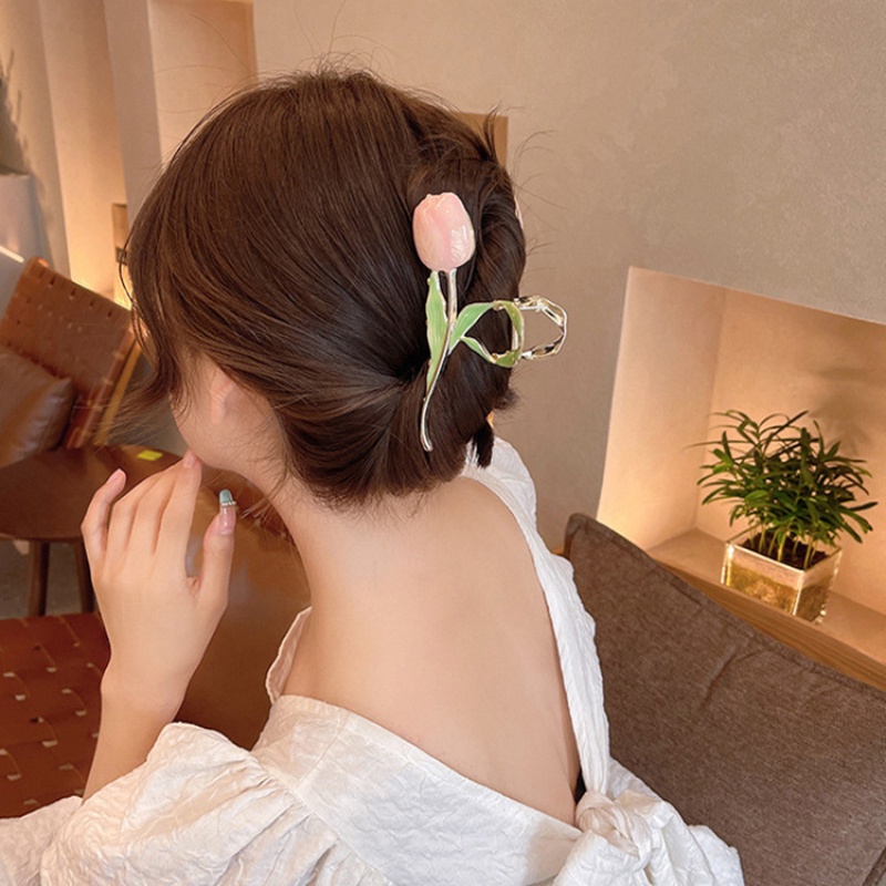 Kẹp Tóc Kim Loại Hình Hoa Tulip Cỡ Lớn Phong Cách Hàn Quốc Thời Trang Cho Nữ