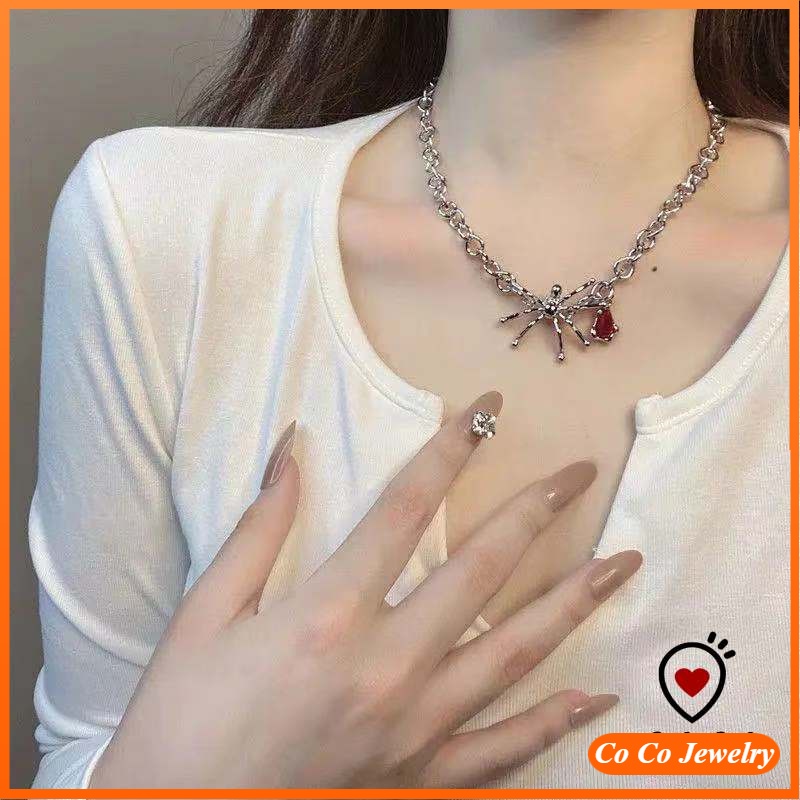 Vòng cổ Mặt Hình Nhện Đính Đá Ruby Thời Trang Nhật Hàn Cá Tính Cho Nữ