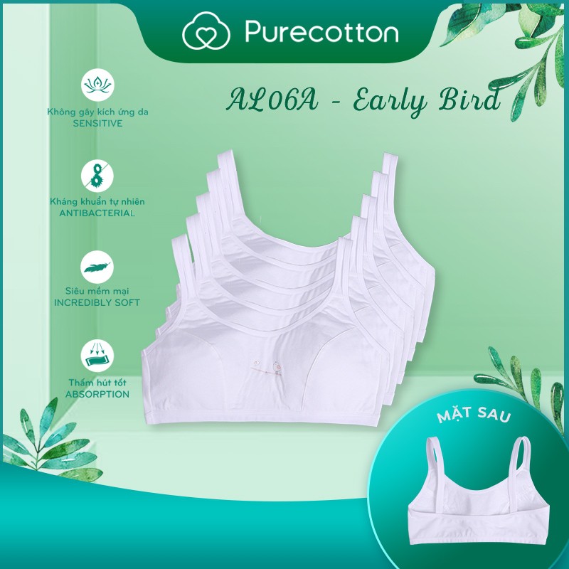 Combo 5 áo lá học sinh Purecotton cho bé gái mới lớn chất liệu cotton cao cấp kiểu dáng chui đầu không đệm PC004