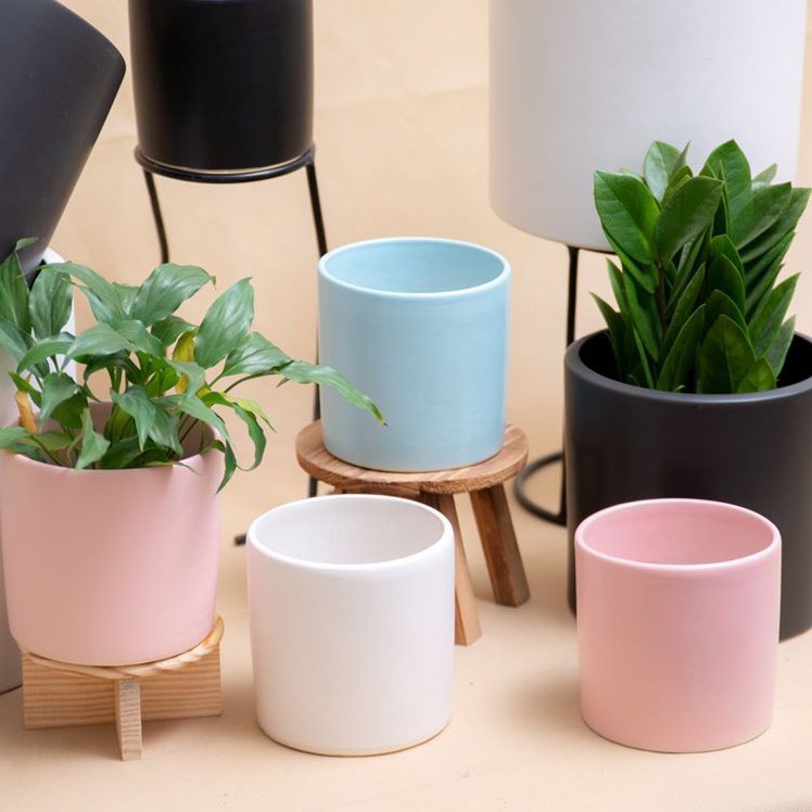 (8x8cm) Chậu cây cảnh hình trụ trơn trồng cây để bàn, cây nội thất, chậu trồng sen đá, xương rồng, cây Bon sai xinh xắn