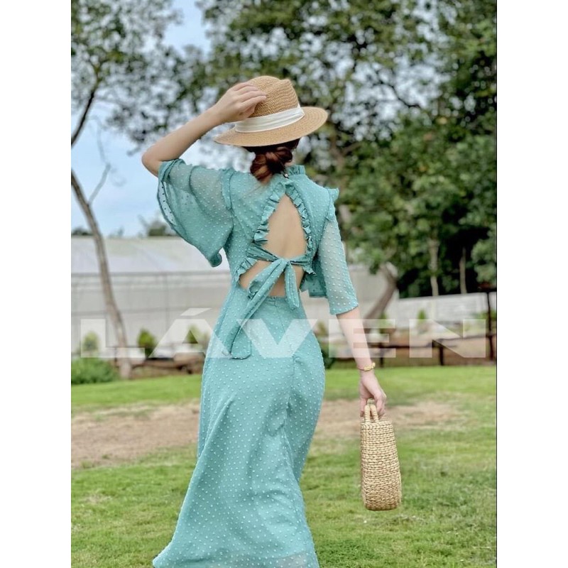 Đầm maxi chấm bi hở lưng | BigBuy360 - bigbuy360.vn