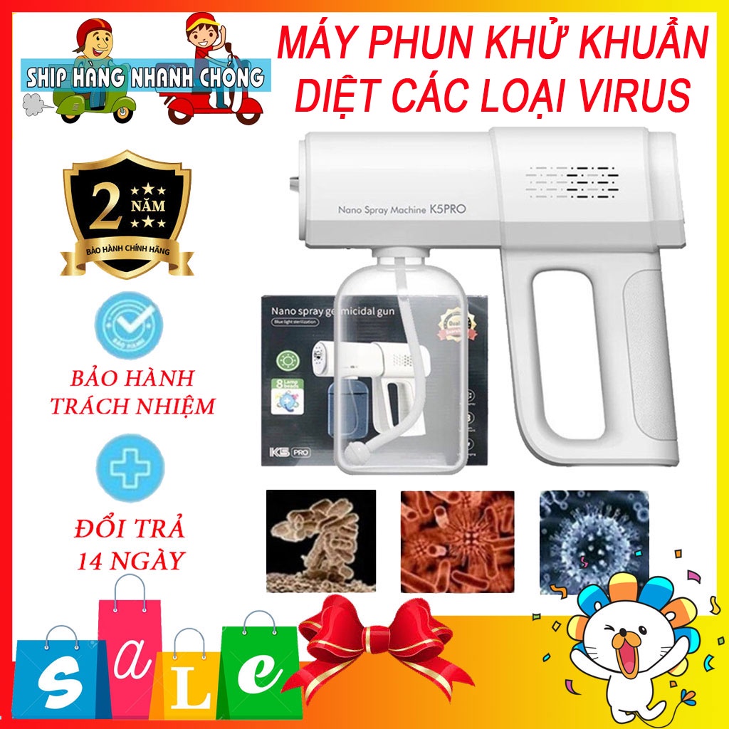 Máy phun khử khuẩn nano loại tốt, sát diệt khuẩn covid lên tới 99%, Súng Phun Khử Khuẩn K5 Pro Cao Cấp Bằng Tia Uv