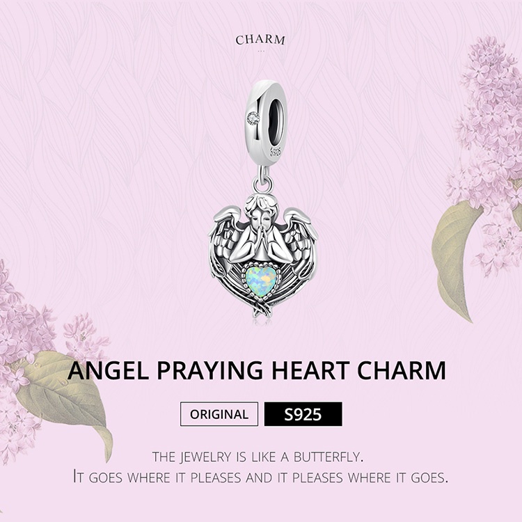 Hạt trang sức BAMOER bạc Silver 925 hình trái tim thiên thần cầu nguyện BSC568