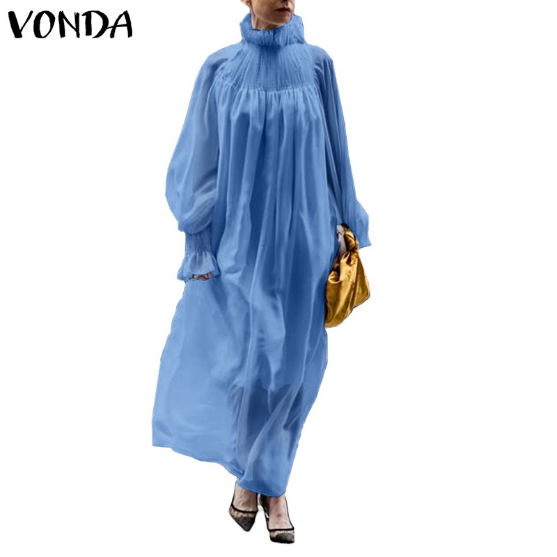 Đầm VONDA Dài Tay Cổ Cao Màu Trơn Thời Trang Nữ Xinh Xắn