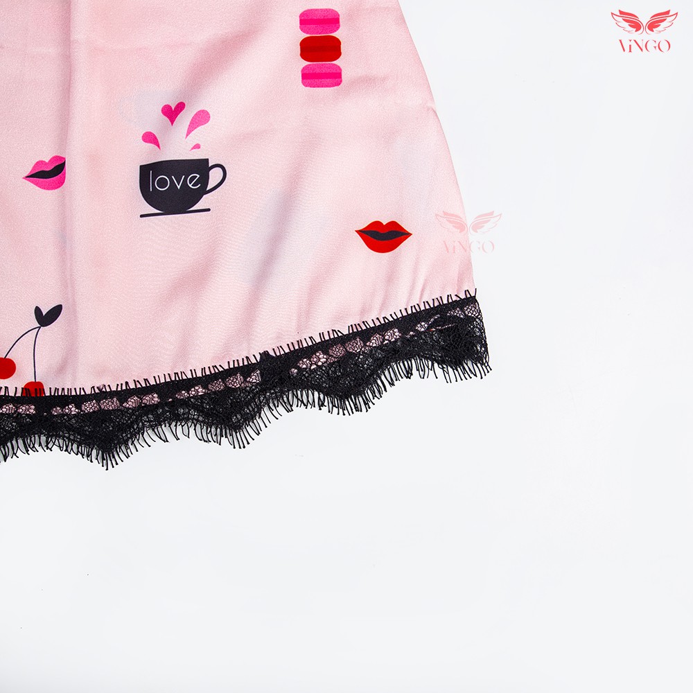 Váy ngủ lụa họa tiết phối ren ngực dịu dàng gợi cảm N267 Vingo VNGO | BigBuy360 - bigbuy360.vn