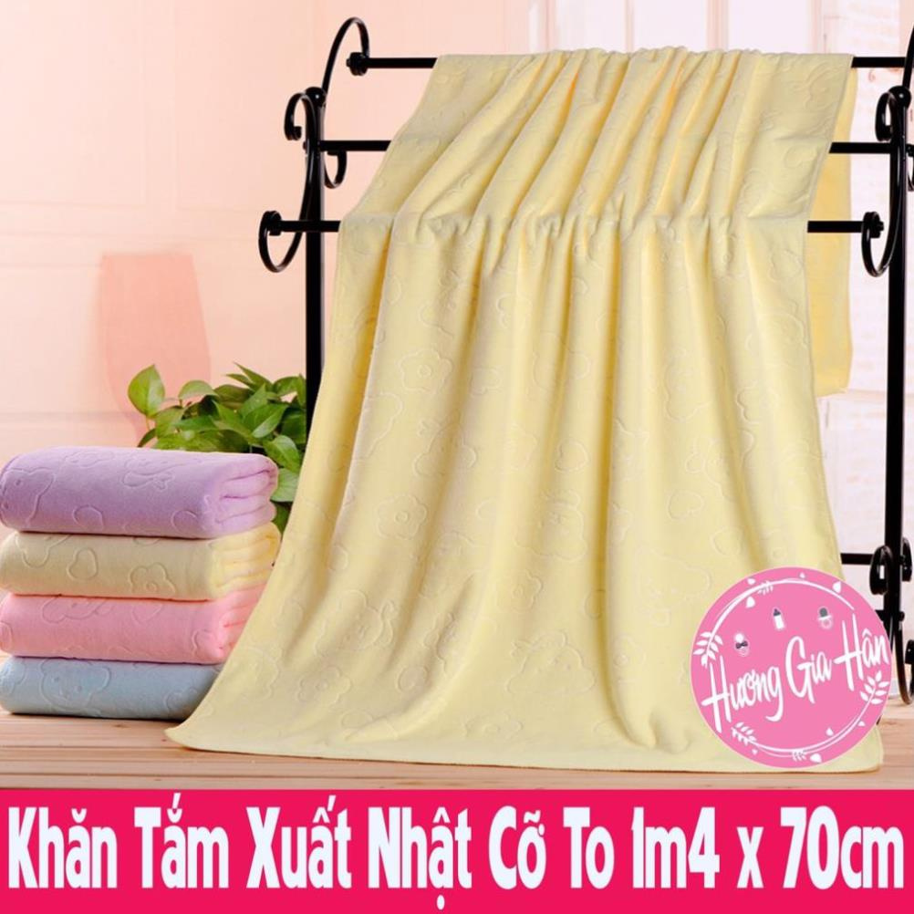 Khăn Tắm Xuất Nhật Cỡ To 1m4 x 70cm Họa Tiết Gấu in Chìm [Thanh Mai Shop]