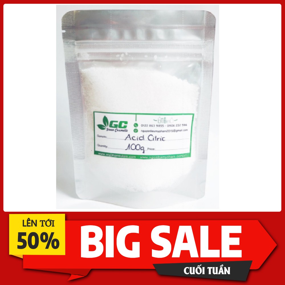 Citric acid - Chất điều chỉnh pH - Nguyên liệu mỹ phẩm - 100G