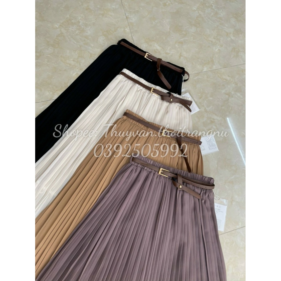Chân váy xếp ly dáng dài cạp chun, chất liệu chiffon cao cấp